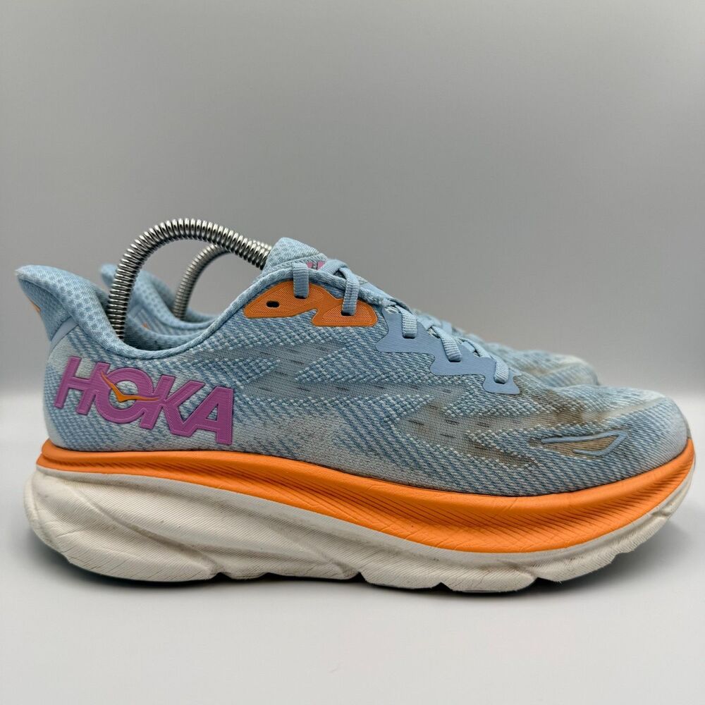 Hoka One One Clifton 9 Women's Size 9.5 Blue Pink Orange Running Shoes Sneakers‎